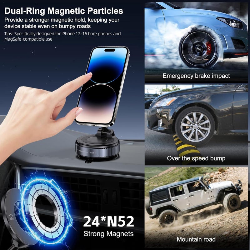 Jikasho Vacuum Magnetic Suction Phone Holder, Foldable and Retractable Hands-Free Suction Cup Phone Mount for Car/Gym/Mirror/Smooth Surface, Compatible with iPhone & Android (Gel Suction Cup Black) - Image 4